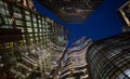 London, UK: Tall buildings in the City of London seen from Undershaft at night Royalty Free Stock Photo