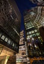 London, UK: Tall buildings in the City of London seen from Undershaft at night Royalty Free Stock Photo