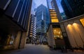 London, UK: Tall buildings in the City of London near Lime Street at night Royalty Free Stock Photo