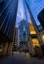 London, UK: Tall buildings in the City of London near Lime Street at night Royalty Free Stock Photo