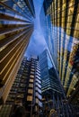 London, UK: Tall buildings in the City of London near Lime Street at night Royalty Free Stock Photo