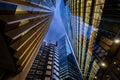 London, UK: Tall buildings in the City of London near Lime Street at night Royalty Free Stock Photo