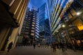 London, UK: Tall buildings in the City of London near Lime Street at night Royalty Free Stock Photo