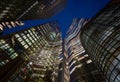 London, UK: Tall buildings in the City of London seen from Undershaft at night Royalty Free Stock Photo