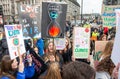 Youth activists with banners at Climate Change demonstration in London.