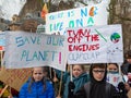 Youth activists with banners at Climate Change demonstration in London.