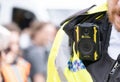 Close up of body camera worn by Metropolitan police officers - London, UK. Royalty Free Stock Photo