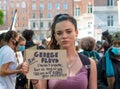 Protester holding sign at the UK Black Lives Matter protest at Hyde Park in London.