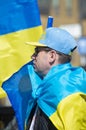 Anti war protester at the London Stands With Ukraine rally, London, UK. Royalty Free Stock Photo