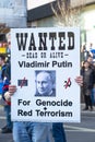 Protesters with signs at the London Stands With Ukraine protest demonstration. Royalty Free Stock Photo
