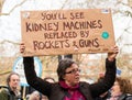 Protester with placard at the Save Our NHS protest demonstration - London.