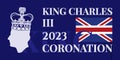 Banner for King Charles III Coronation with British flag vector illustration. Greeting card for celebrate a coronation