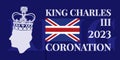 Banner for King Charles III Coronation with British flag vector illustration. Greeting card for celebrate a coronation