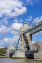 Tower Bridge spanning the River Thames in London on August 22, 2014. Unidentified people Royalty Free Stock Photo