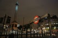 London, UK, 2.09.2020 - Underground sign and Nelson's Column in Trafalgar Square Royalty Free Stock Photo