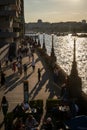 London, UK: View of the River Thames and the Thames Path riverside walk on the South Bank Royalty Free Stock Photo