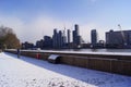 London, UK: view of Riverside Walk in Millbank after a snowfall