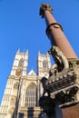 LONDON, UK: Westminster Abbey and scholars war memorial column Royalty Free Stock Photo