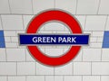 London Underground platform sign for Green Park station Royalty Free Stock Photo