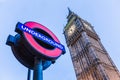 London underground sign in front of Big Ben Royalty Free Stock Photo