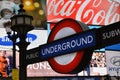 London underground sign Piccadilly Circus neon Royalty Free Stock Photo