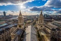 London, United Kingdom - Aerial panoramic view of London with St.Paul`s Cathedral at sunset Royalty Free Stock Photo