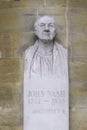 LONDON, UNITED KINGDOM - Apr 28, 2018: The bust of John Nash, in the portico of All Souls Church Royalty Free Stock Photo