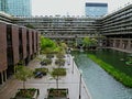 View of the outside area of the Barbican Centre, London, United Kingdom. 13th April 2011 Royalty Free Stock Photo