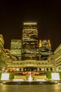 London, London / United Kingdom - April 25, 2011: A night long exposure of the Canary Wharf financial district Royalty Free Stock Photo