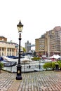 Old lantern and yachts in St Katharine Docks Royalty Free Stock Photo