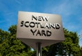 LONDON, UNITED KINGDOM - AUGUST 28, 2017 - The New Scotland Yard sign for the headquarters of the Metropolitan Police Service