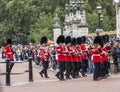 The Royal Guards parade at the Changing of the Guards ceremony across Buckingham Palace, London Royalty Free Stock Photo