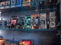 Exposition of film vintage cameras. Camera technology evolution concept