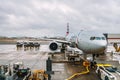 Airplane of American Airlines serviced at the London Heathrow airport Royalty Free Stock Photo