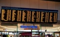 London, United Kingdom - February 01, 2019: Train departures board over Urban Express convenience store entrance at London Bridge