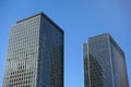 London, United Kingdom - February 03, 2019: 40 and 25 Bank Street buildings designed by Cesar Pelli & Associates on sunny day.