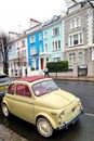 London, United Kingdom, February 7, 2022: beautiful small old car on the streets of London. Royalty Free Stock Photo