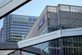 London, United Kingdom - February 03, 2019: Blue KPMG signage at their offices on 15 Canada Square in Canary Wharf - headquarters