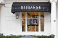 London, United Kingdom - February 01, 2019: Dessange Paris logo on black window shade of their branch at South Kensington. It is