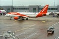 London, United Kingdom - February 05, 2019: Easyjet Airbus A 320 - 214 waits at LTN airport. easy Jet, is a British