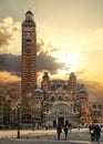 London, United Kingdom - February 02, 2019: People walking in front of Westminster Cathedral on cold day with nice afternoon