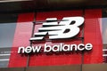 London, United Kingdom - February 01, 2019: Red and white NB logo on their branch at central London. New Balance is American sport