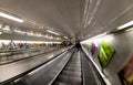 London, United Kingdom - February 17, 2007: Riding down the elevators in London tube, extreme wide angle / fisheye photo Royalty Free Stock Photo