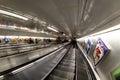 London, United Kingdom - February 17, 2007: Riding down the elevators in London tube, extreme wide angle / fisheye photo Royalty Free Stock Photo