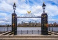 Greenwich palace steps and Canary Wharf Royalty Free Stock Photo