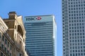 London, United Kingdom - February 03, 2019: Sun shines on world Headquarters of HSBC Holdings plc at 8 Canada Square, Canary Wharf Royalty Free Stock Photo