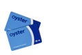 Two Oyster cards an electronic ticket for public transport in London, isolated on a