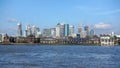 London, United Kingdom - February 03, 2019: View over river Thames on Canary Wharf, major financial district, with residential Royalty Free Stock Photo