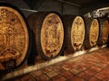 Wine barrels placed in order in wive-vaults