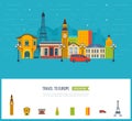 London, United Kingdom and France flat icons design travel concept. Royalty Free Stock Photo